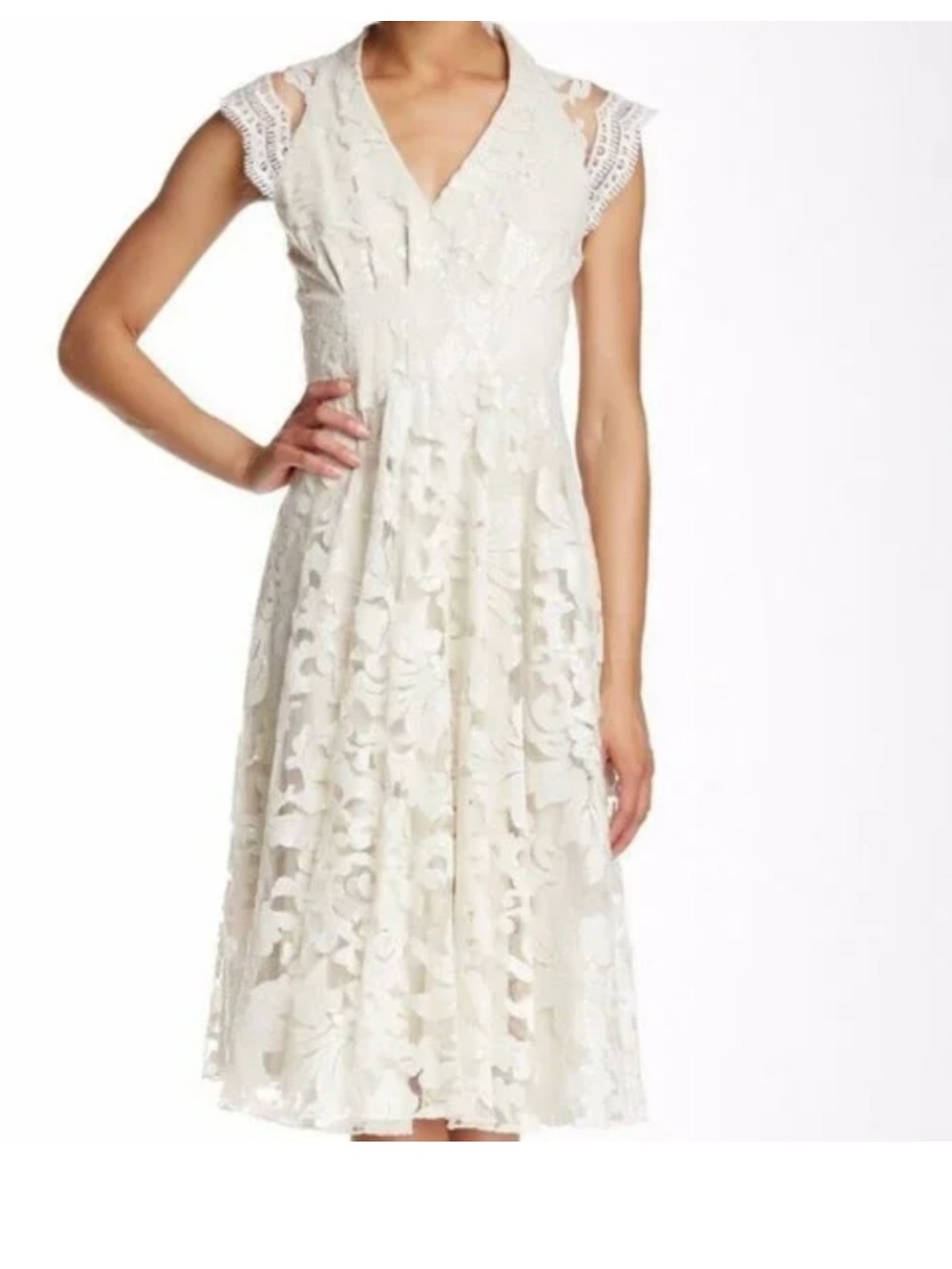 Anthropologie Eva By Eva Franco Cream Lace And Sequin Midi Dress, Size 6
